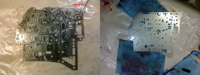 Shift kits often include specific drill bits for enlarging certain feed holes, but in this case, it only came with one. Fortunately, I had a big set of drill bits that included the oddball number sizes that the kit called for. After drilling, the holes get deburred and the plate can be cleaned.